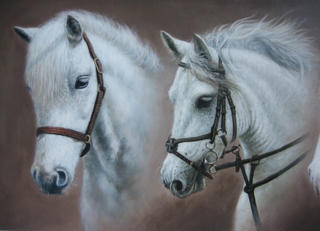 Two horses portrait painting